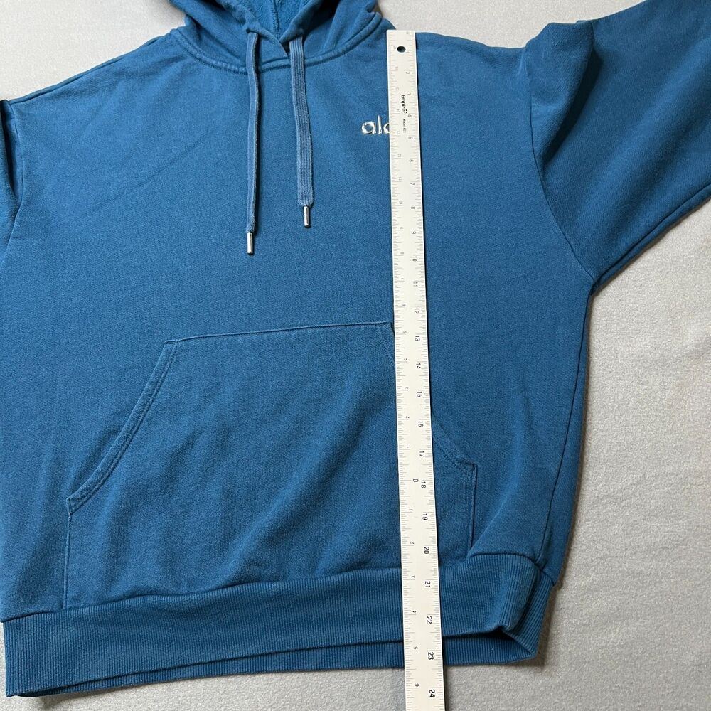 Alo Yoga Accolade Hoodie Womens S Blue Long Sleeve Logo Kangaroo Pocket Pullover - Picture 8 of 9